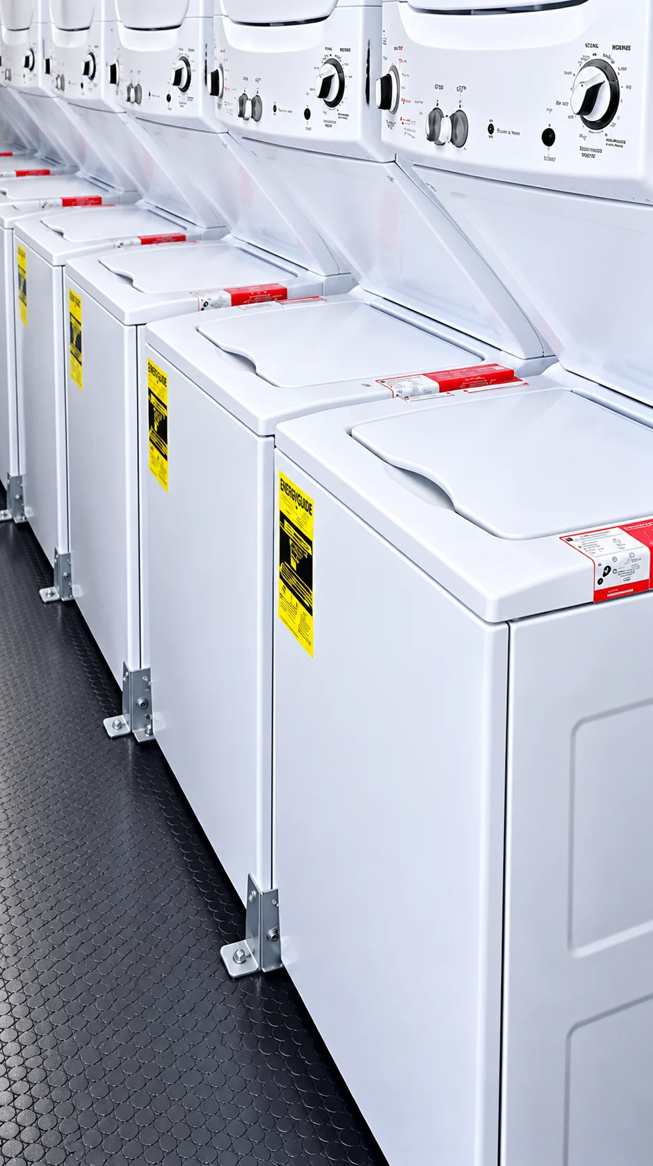 Commercial washing machines inside the owner-labelled 24 ft mobile laundry trailer